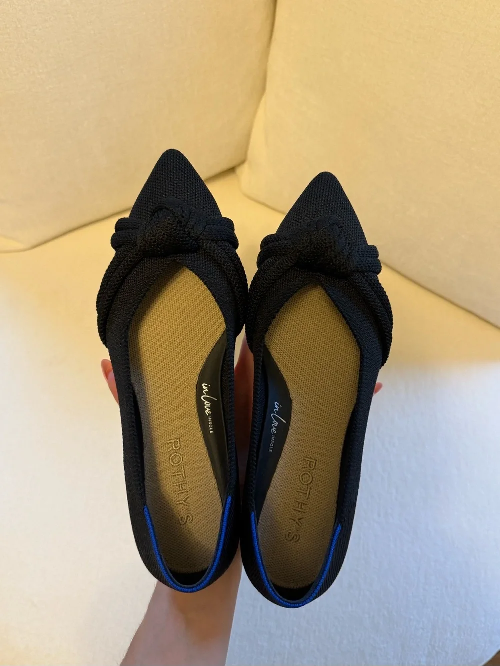 5.5 Rothy's Black Pointed Knot Ballet Flats